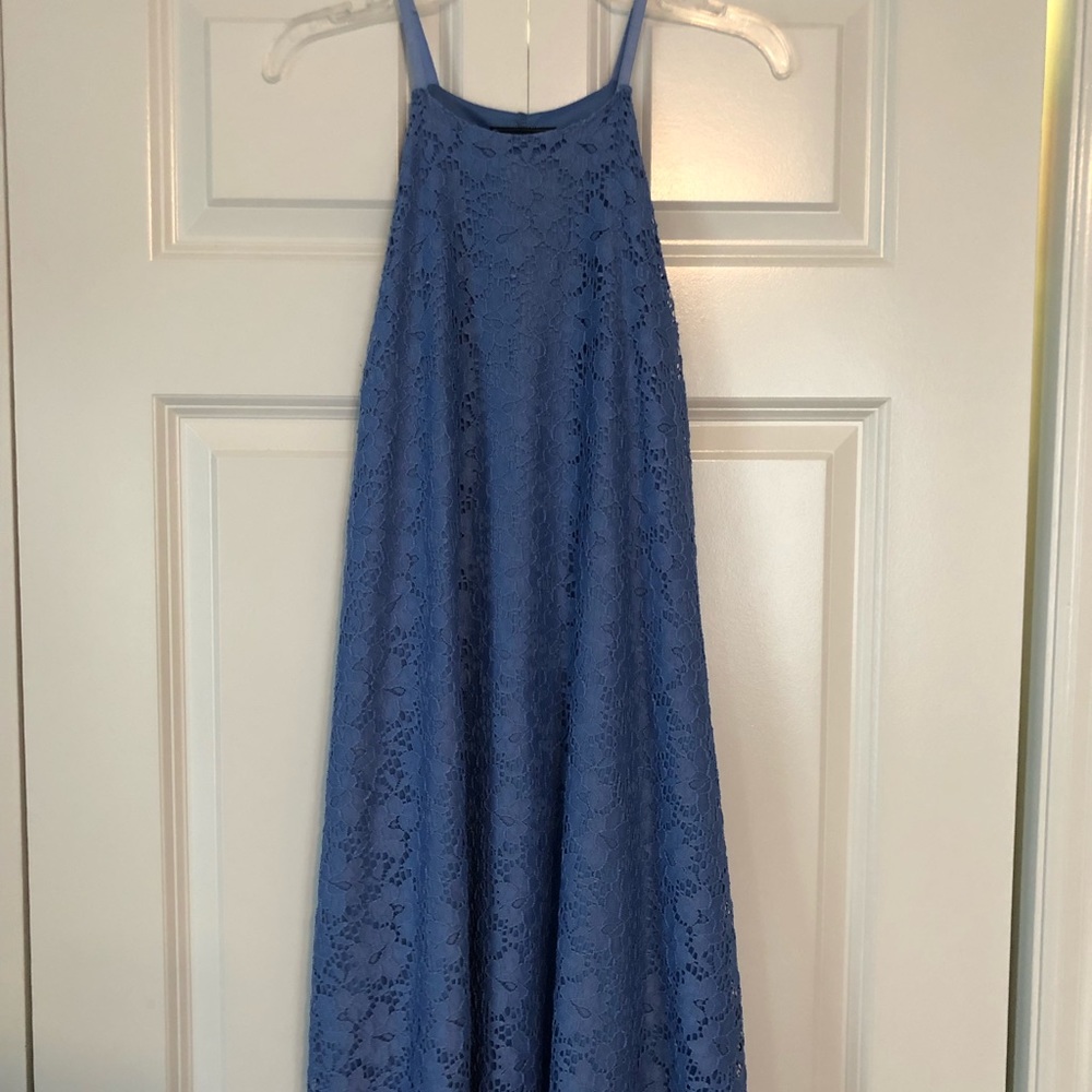 Blue Flower Lace Overlay Dress